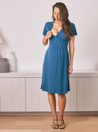 Maternity Crossover Neckline Tie Back Jersey Work Dress - Teal - Angel Maternity USA