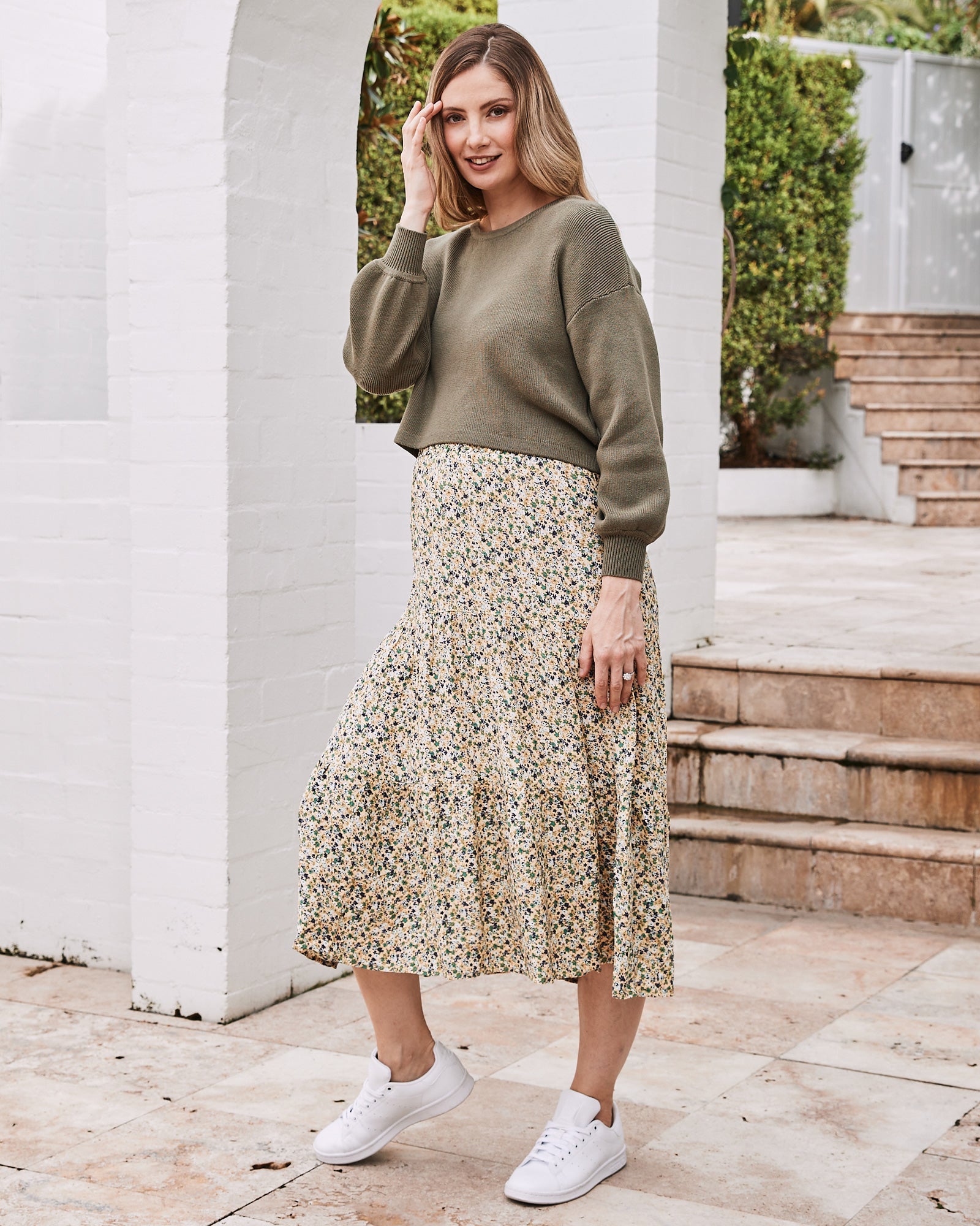 Side View - Maternity knit jumper khaki