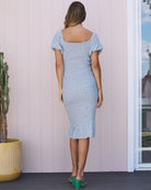 Back View - Celine Baby Shower Smock Midi Dress in Blue Floral from Angel Maternity