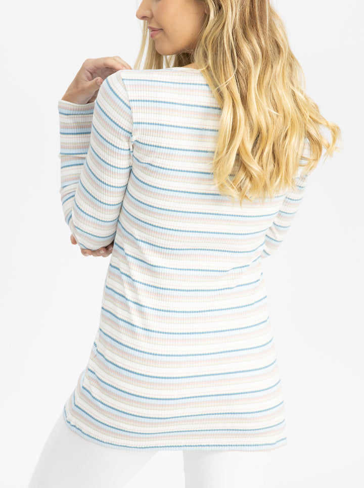 Long Sleeve Nursing Cotton Top - Pastel Stripes back (4754240634974)