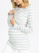 Long Sleeve Nursing Cotton Top - Pastel Stripes nursing (4754240634974)