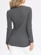 Back view - Maternity & Nursing Long Sleeve Top in Black/Grey Stripe (6621382115422)