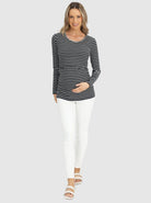 Full view - Maternity & Nursing Long Sleeve Top in Black/Grey Stripe (6621382115422)