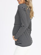 Side view - Maternity & Nursing Long Sleeve Top in Black/Grey Stripe (6621382115422)