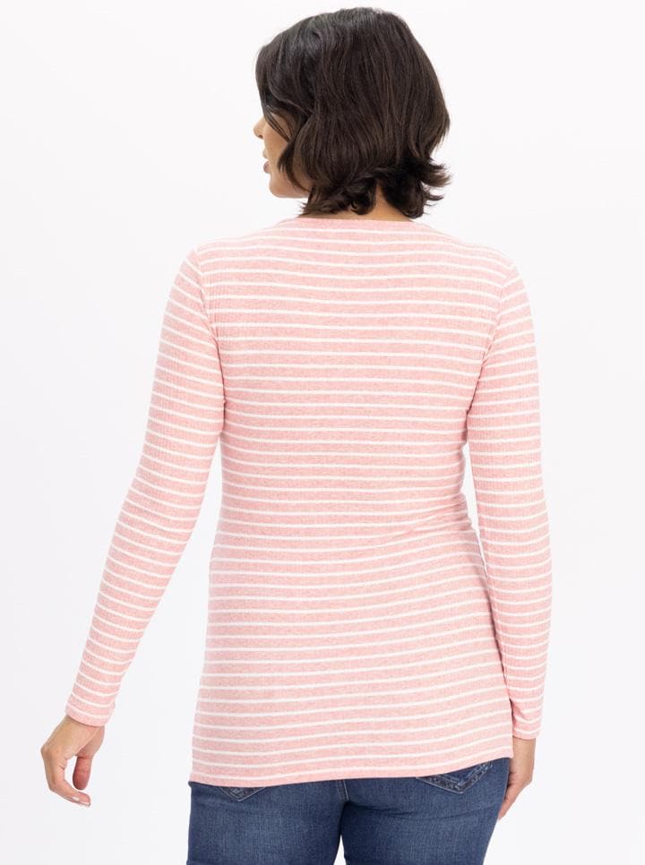 Back view - A pregnant woman in long sleeve pink maternity & nursing Cotton t-shirt (6724307845214)