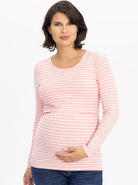 Main view - A pregnant woman in long sleeve pink maternity & nursing Cotton t-shirt smiling (6724307845214)