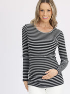 Main view - Maternity & Nursing Long Sleeve Top in Black/Grey Stripe (6621382115422)