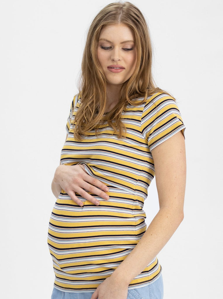 Maternity and Nursing Retro Stretchy Tee - Yellow Stripes main (4801469939806)