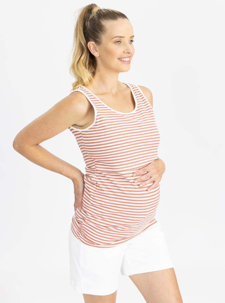 Maternity Tank - Rose pink and white stripes side (4797636378718)