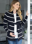 Maternity Cardigan in Black and White Stripes front (6548761542759)