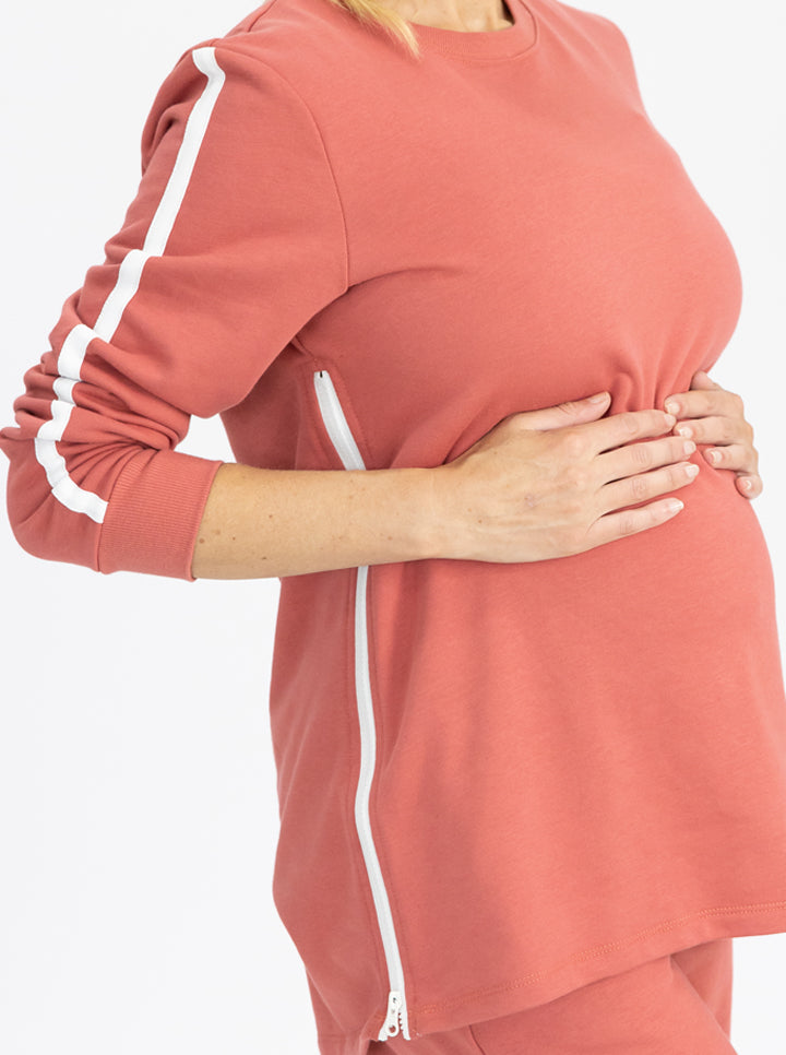 Side view - Maternity Tracksuit Set in Coral (4788131070046) (6729378791518)