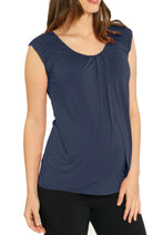 Cap Sleeve Nursing Top with Petal Front in Navy - Angel Maternity USA (1302310584414)