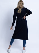 Back view - Maternity Long Knit Wool Blend Cardigan - Navy (4694215852126)