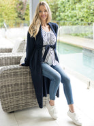Main view - Maternity Long Knit Wool Blend Cardigan - Navy (4694215852126)