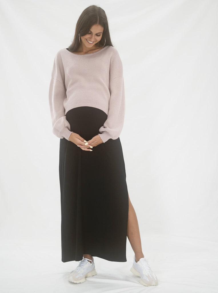 Full view front - Luxury Mauve Maternity Knitted Nursing Top (6621383721054)