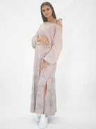 Side View - Lilliana Maternity Maxi Dress in Beige print (6656901021790)