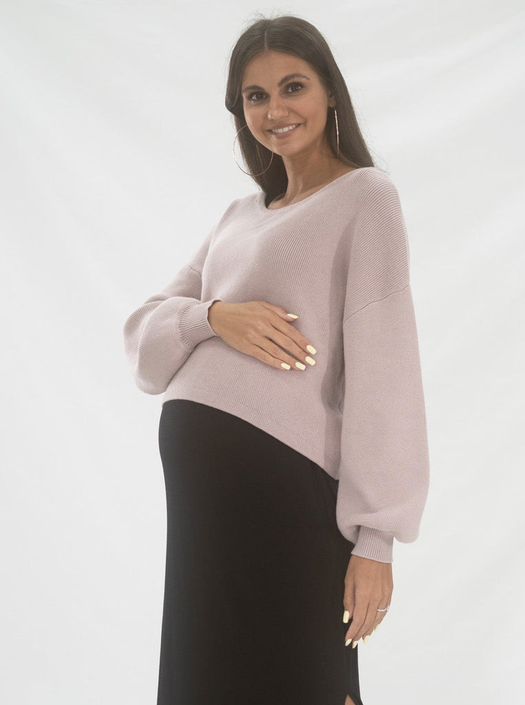 Side view - Luxury Mauve Maternity Knitted Nursing Top (6621383721054)