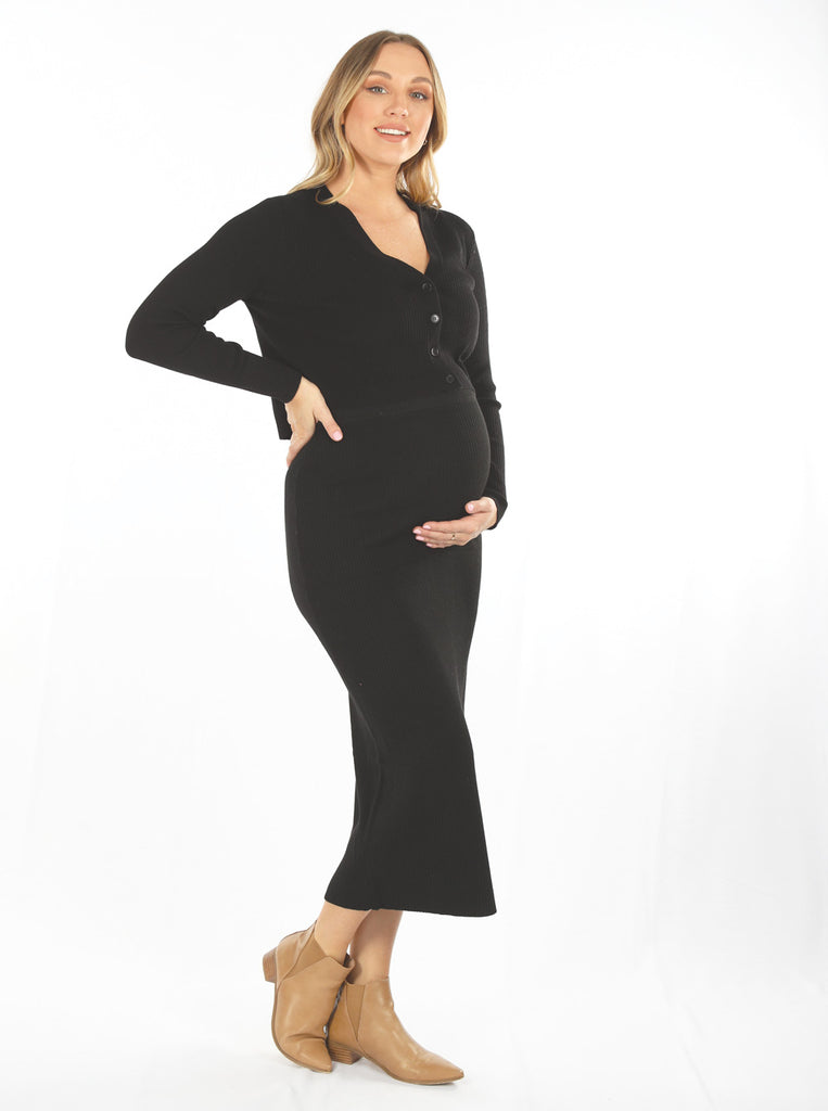 Maternity Long Sleeve Cardigan in Black (6621382312030)