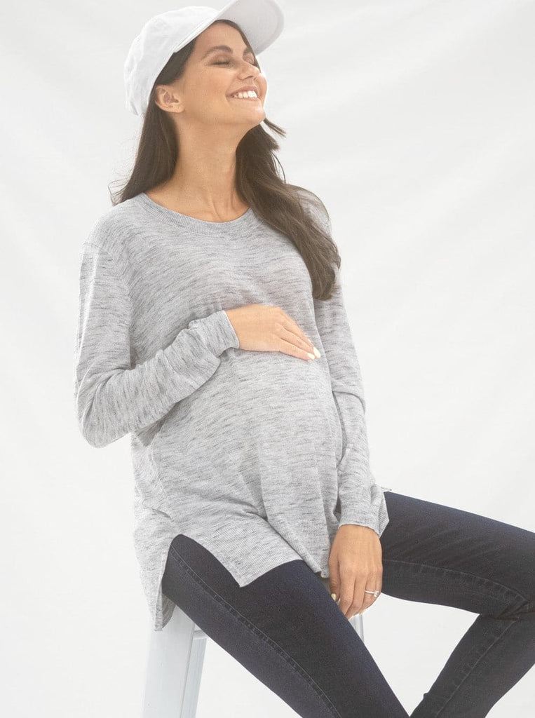 Maternity Oversize Wool Knit Jumper in grey - Angel Maternity USA
