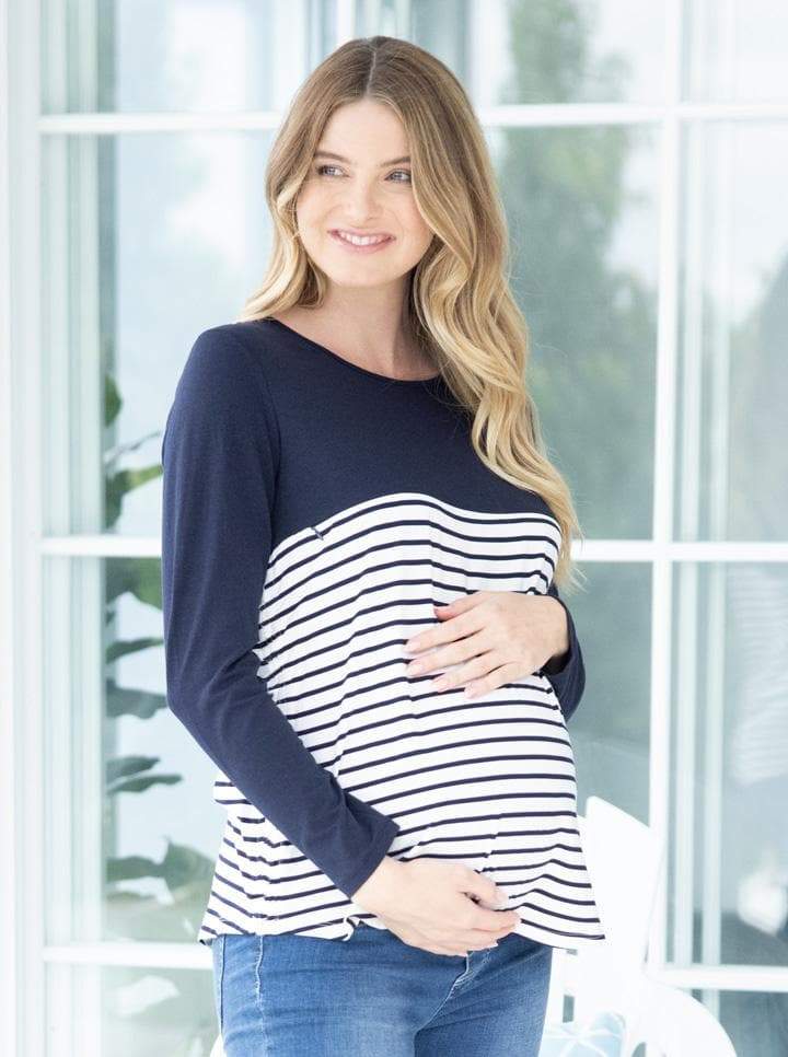 Maternity and Nursing Long Sleeve Top in Navy - Angel Maternity - Maternity clothes - shop online (6640285319262)