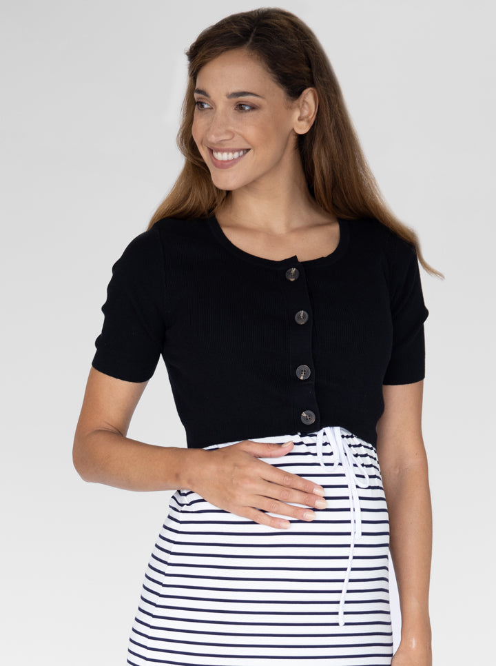 Main view - Short Sleeve Black Maternity Cardigan (4802026864734)