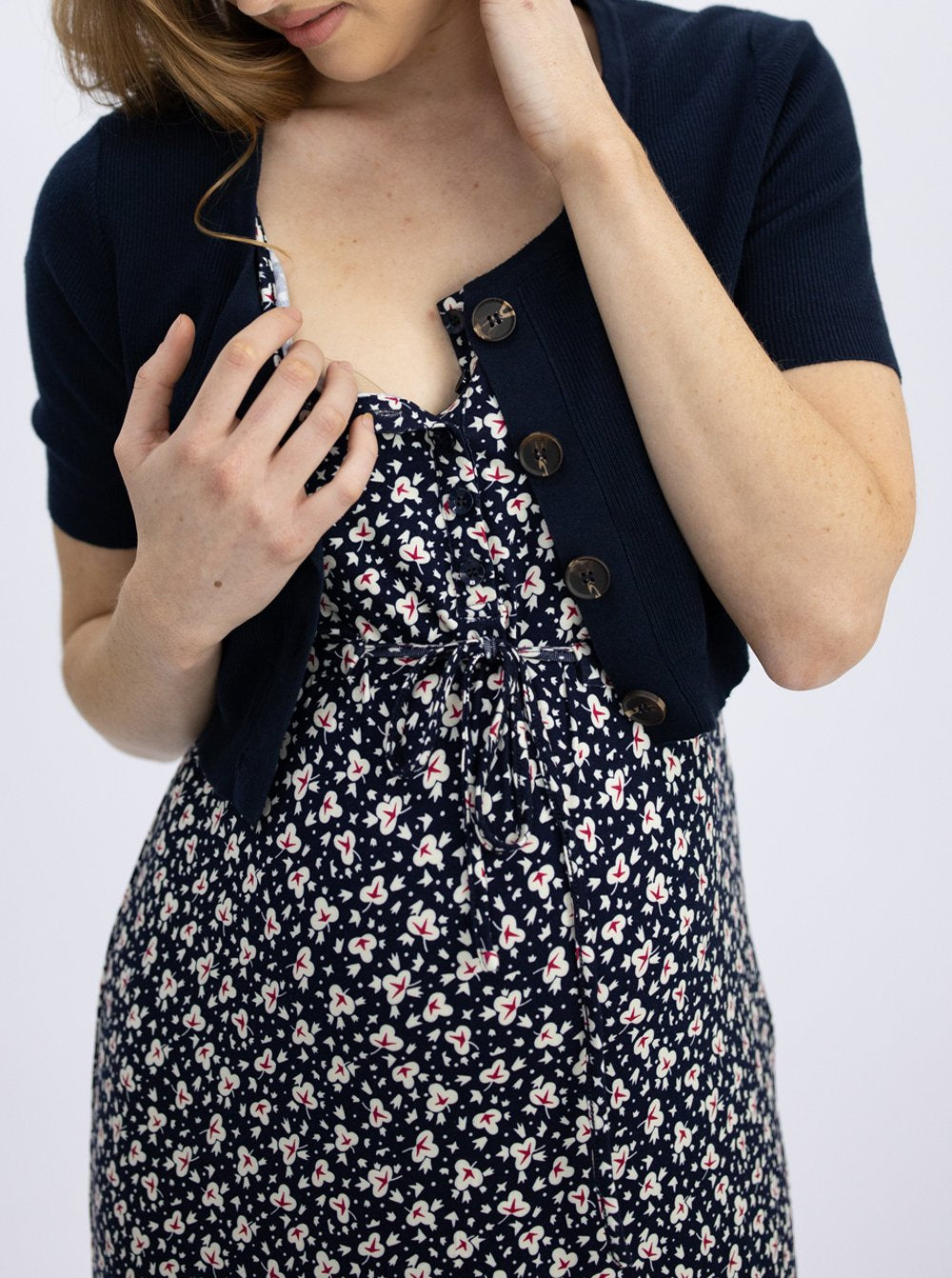Nursing friendly - Short sleeve Maternity and Postnatal Cardigan in Navy (4802026930270)
