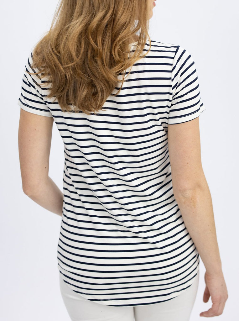Back view - Button Front Maternity Nursing Tee - Navy Stripes (4802020180062)