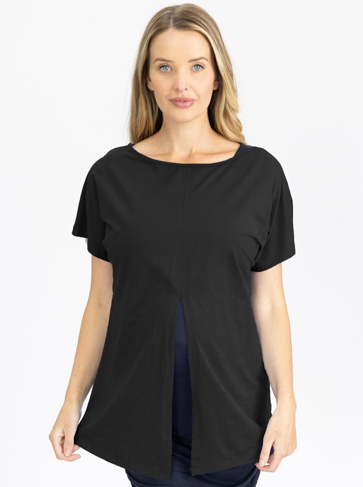 Front view - Reversible Maternity Tee Top in Black (4802026602590)