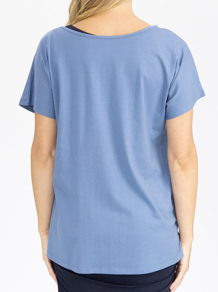 Back view - Reversible Maternity Tee Top in Blue (4802026635358)