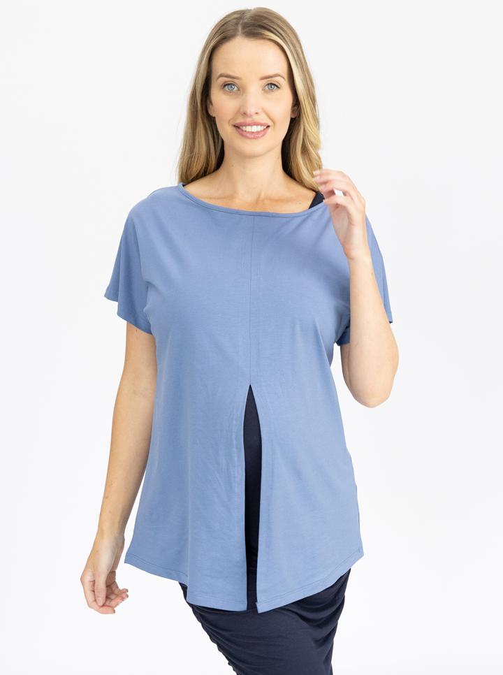 Front view - Reversible Maternity Tee Top in Blue (4802026635358)