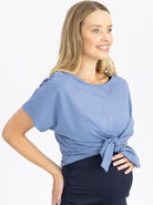 side view - Reversible Maternity Tee Top tie front in Blue (4802026635358)