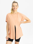 Front view 1 - Reversible Maternity Tee Top in Peach - over (4802026668126)