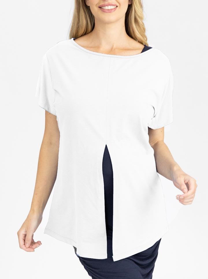 Front view - Off White Reversible Maternity Tee Top  (4802026504286)