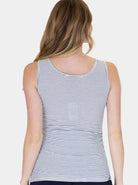 Back view - Nursing Sleeveless Pull Up Tank Top - Navy/Black Stripes (1637770428510)