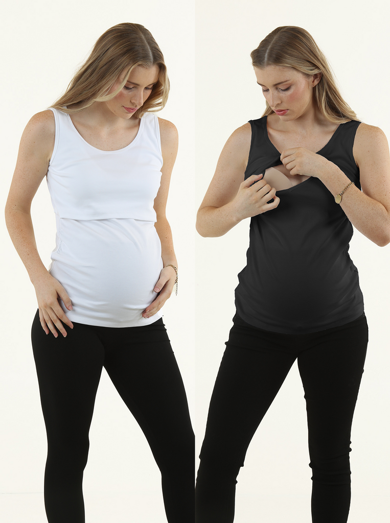 2-pack Sleeveless Maternity & Nursing Tank in Black/White - Angel Maternity USA