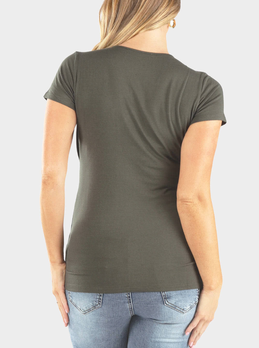 Maternity & Nursing Crossover Short Sleeve Tee in Khaki - Angel Maternity - Maternity clothes - shop online (6660553539678)