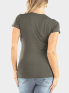 Maternity & Nursing Crossover Short Sleeve Tee in Khaki - Angel Maternity - Maternity clothes - shop online (6660553539678)