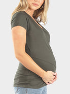 Maternity & Nursing Crossover Short Sleeve Tee in Khaki - Angel Maternity - Maternity clothes - shop online (6660553539678)