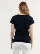 Back view - Short Sleeve Nursing Friendly  Bamboo Maternity Crossover Black Top (4801468399710)