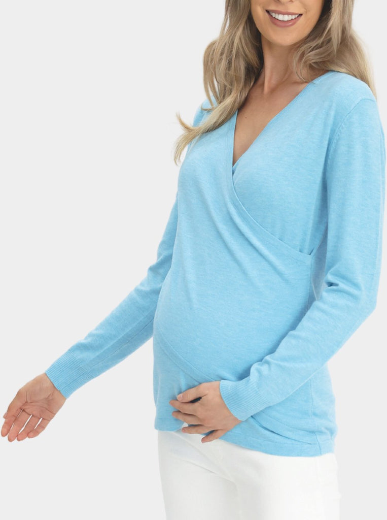 Main view - Maternity Crossover Nursing Long Sleeve Top in See Blue (6618523697246)