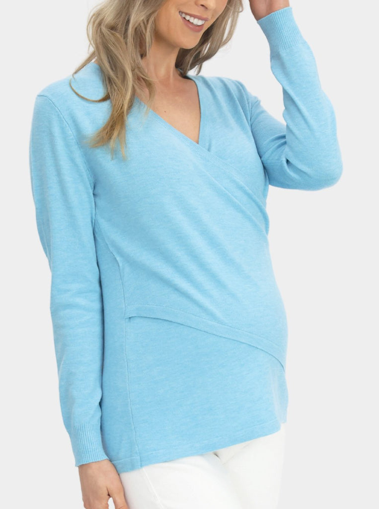 Side view - Maternity Crossover Nursing Long Sleeve Top in See Blue (6618523697246)