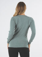 Back view - Maternity Crossover Nursing Long Sleeve Top in Sage Green (6618523631710)