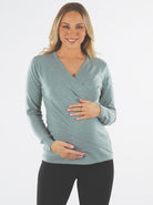 Main view - Maternity Crossover Nursing Long Sleeve Top in Sage Green (6618523631710)