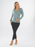 Full view - Maternity Crossover Nursing Long Sleeve Top in Sage Green (6618523631710)