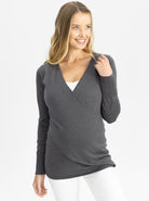 Maternity Merino Wool Knit Long Sleeve Top - Charcoal (4754233327710)