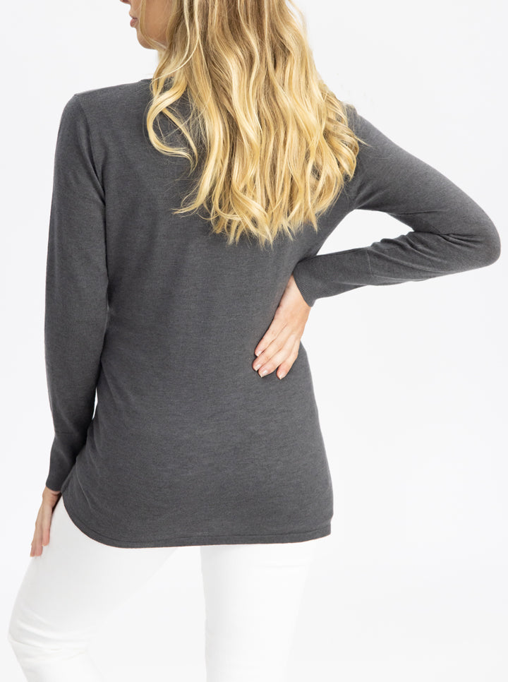 Maternity Merino Wool Knit Long Sleeve Top - Charcoal back (4754233327710)