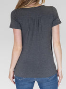 Petal Front Short Sleeve Top in Charcoal (4828435677278)