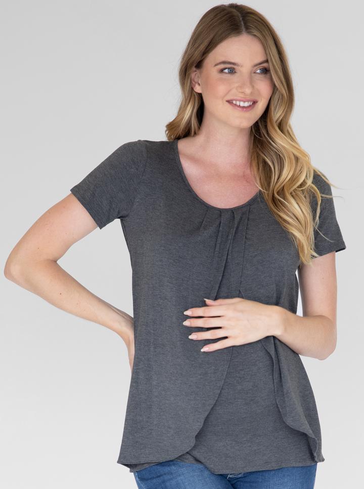 Petal Front Short Sleeve Top in Charcoal (4828435677278)