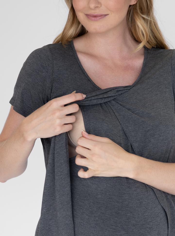 Petal Front Short Sleeve Top in Charcoal (4828435677278)