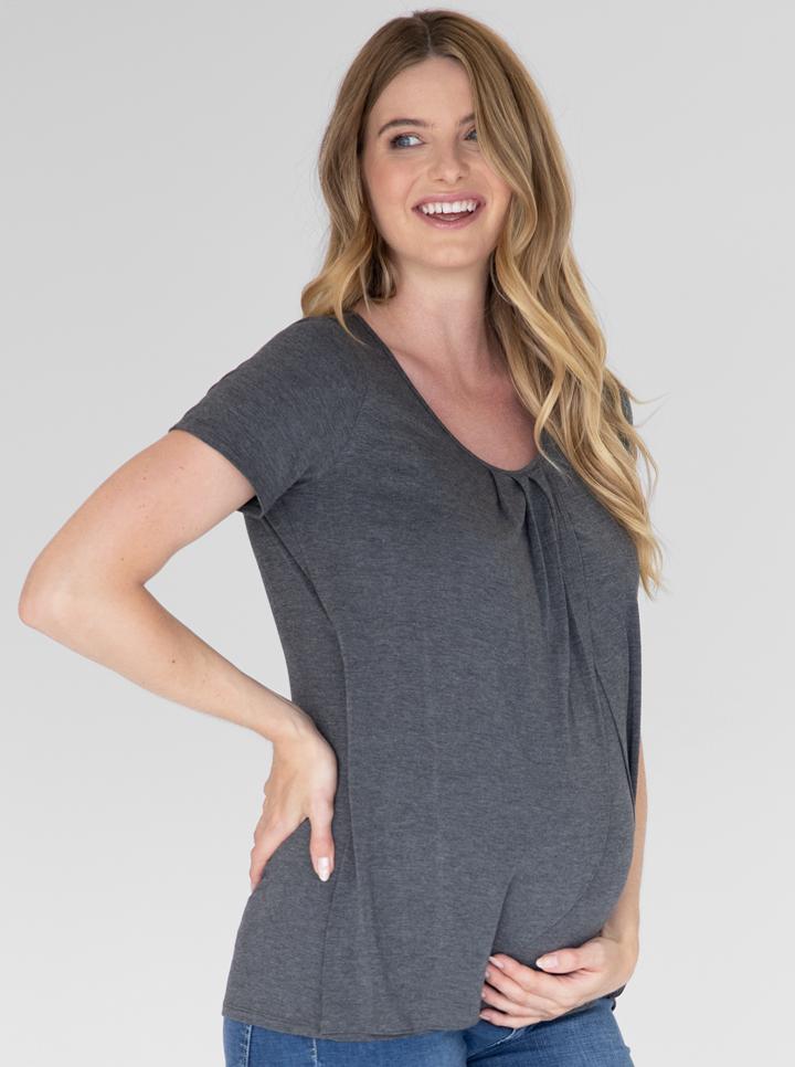 Petal Front Short Sleeve Top in Charcoal (4828435677278)
